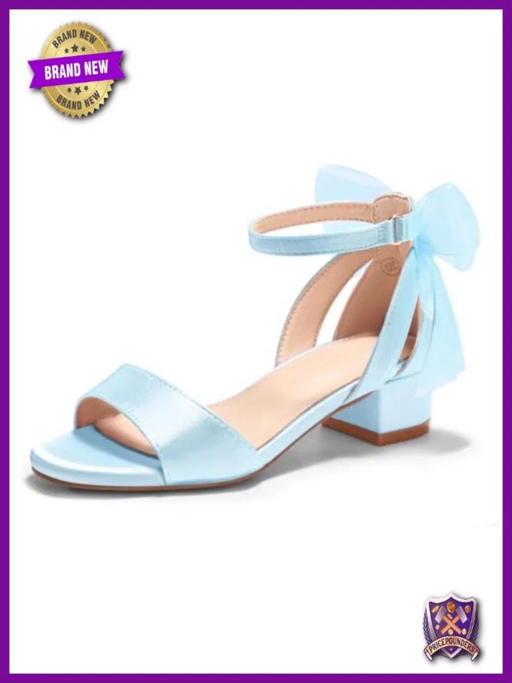 Girls Dress Sandals Chunky Low Heels Bow Ankle Strap Flower Girl Wedding Party